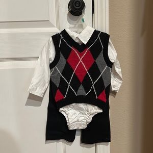6-9 months sweater vest, onesie and pants
